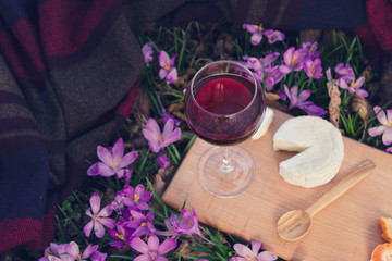 Obraz na płótnie Canvas Romantic dinner with red wine and cheese
