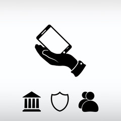 in the hands of the smartphone icon, vector illustration. Flat d