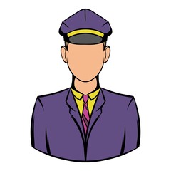 Railroader in uniform icon, icon cartoon
