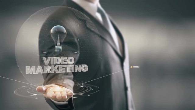 Video Marketing with bulb hologram businessman concept