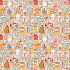Kitchen set icon seamless pattern