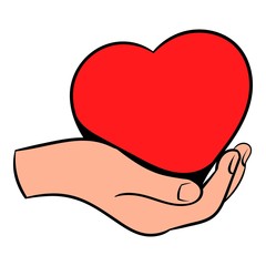 Red heart in hand icon, icon cartoon