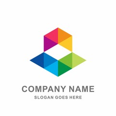 Colorful Geometric Triangle Arrow Interior Space Cube Motif Decoration Business Company Stock Vector Logo Design Template