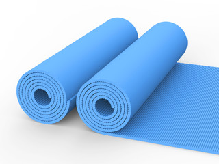 3D illustration two blue yoga mat