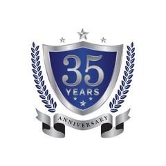 35th anniversary years shield blue silver color