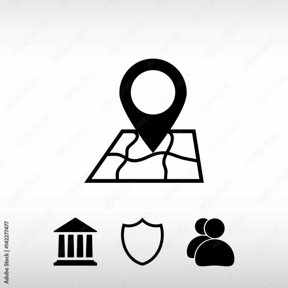 Aufkleber map with pointer icon, vector illustration. flat design style