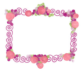 Hand drawn colorful bright pink spring flower frame for greeting card on the white background, isolated illustration painted by oil color, high quality