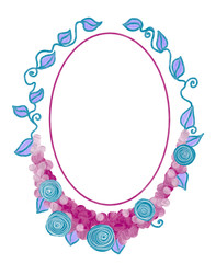 Hand drawn colorful bright spring flower frame for greeting card, isolated illustration painted by oil color