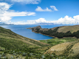 Fototapeta na wymiar Titicaca Lake view from Isla del Sol (Island of the Sun), Bolivia.