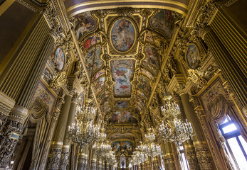 Fototapeta na wymiar The Palais Garnier, Opera of Paris, interiors and details