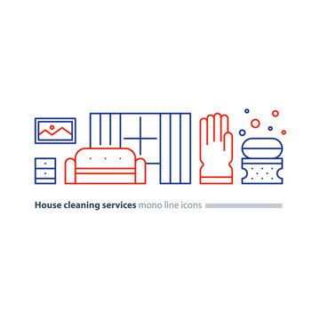 Clean house maintenance services, refresh interior line icons
