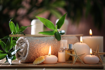 Beautiful spa composition on bamboo mat