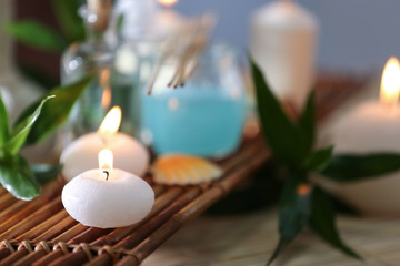 Beautiful spa composition on bamboo mat