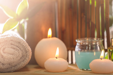 Beautiful spa composition on bamboo mat