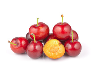 Red plum fruit isolated on white background