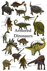 Armored Dinosaurs - A collection of various armored dinosaurs from different prehistoric periods of Earth's history. © Catmando