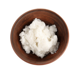 Bowl with coconut oil isolated on white