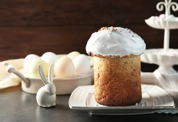 Beautiful composition with Easter cake on table