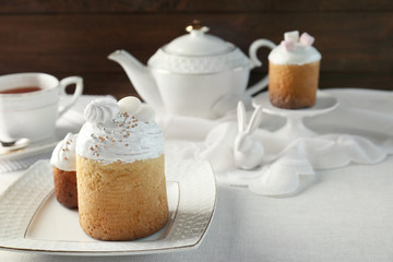 Traditional Russian Easter cake on beautiful plate