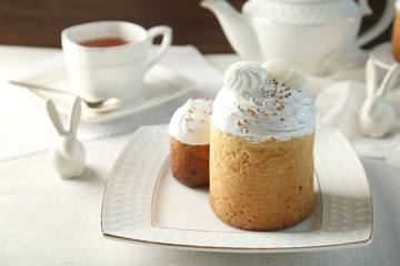 Traditional Russian Easter cake on beautiful plate