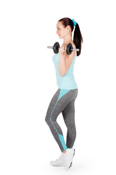 Fitness sports woman working out with dumbbells