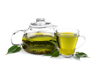 Tea pot with cup isolated on white