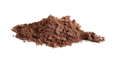 Heap of cocoa powder on white background