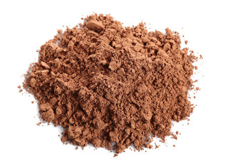 Heap of cocoa powder on white background