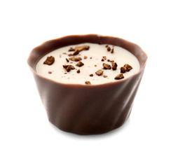 Delicious chocolate praline candy, isolated on white