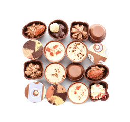 Delicious chocolate candies, isolated on white