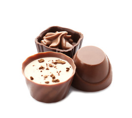 Delicious chocolate candies, isolated on white