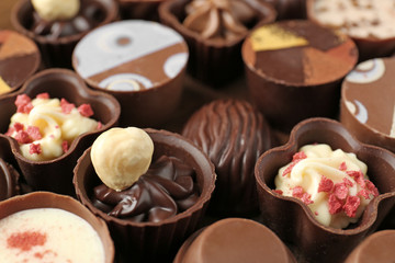 Delicious chocolate candies, closeup