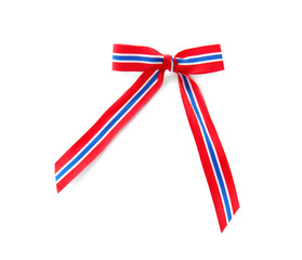 Ribbon bow in colors of Thai flag on white background