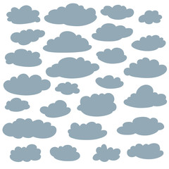 Cloud silhouettes collection. Set of vector cartoon cute simple clouds shapes