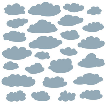 Cloud silhouettes collection. Set of vector cartoon cute simple clouds shapes