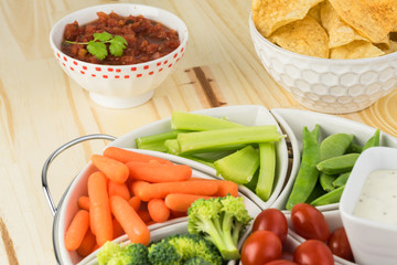 Healthy vegetable snacks with dip.