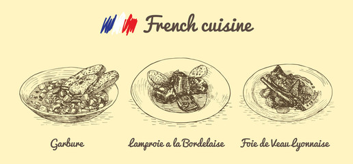 French menu monochrome illustration.