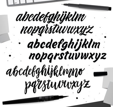 Calligraphic vector script font. Handwritten brush style modern calligraphy cursive typeface. Hand Lettering and Typography alphabet for Designs: Logos, Packaging Design, Poster. Typographic set.