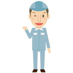 かわいい若い短髪作業員　さわやか　ブルーの制服　紹介