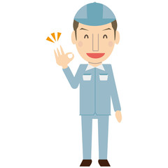 かわいい若い短髪作業員　さわやか　ブルーの制服　OK