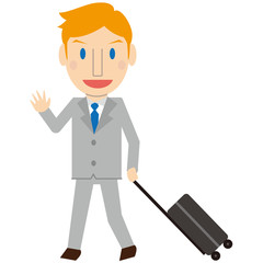 かわいいブロンド外国人　教師　ビジネスマン　グレーのスーツ　出張