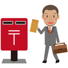 かわいいアフリカ系男性　グレーのスーツのビジネスマン　短髪　投函