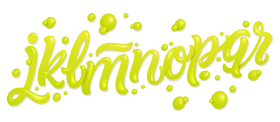 Font set with letters. Alphabet made of fresh lime juices isolated on white. Liquid letters. Vector illustration made of water.