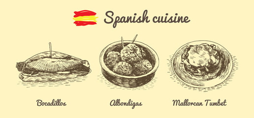 Spanish menu monochrome illustration.