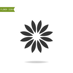 Black flat silhouette, object of flower for logo isolated on white background.
