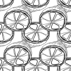 Fototapeta na wymiar Black and white fruit seamless pattern with lemons for coloring books, pages.