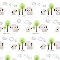 Vector illustration seamless pattern with elephant and tree