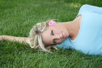 Beautiful blonde model outdoors
