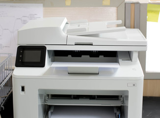 White printer and paper laser printer.