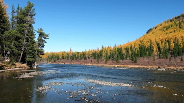 River Multa near lake Lower Multinskoe in Altai